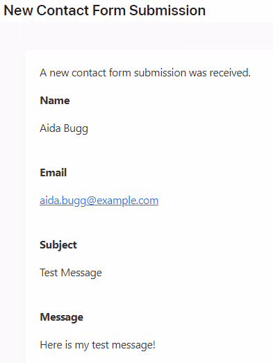 Screenshot of the e-mail notification received from the Airtable automation.