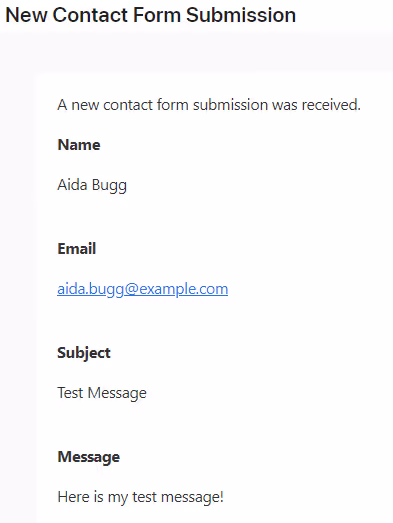 Screenshot of the e-mail notification received from the Airtable automation.
