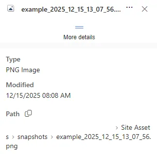 Screenshot of additional detail from the second Power Automate test run which updates the file name and display name in SharePoint.