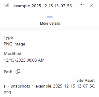 Screenshot of additional detail from the second Power Automate test run which updates the file name and display name in SharePoint.