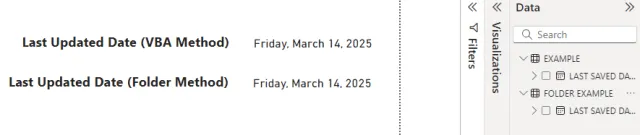 Screenshot of successful results displaying the correct last modified dates for both methods in Power BI.
