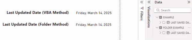 Screenshot of successful results displaying the correct last modified dates for both methods in Power BI.
