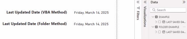 Screenshot of successful results displaying the correct last modified dates for both methods in Power BI.