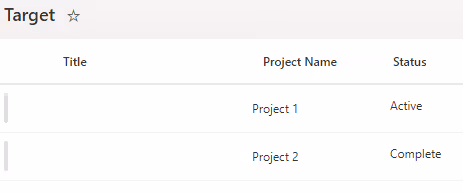 Screenshot of the target list with default column prefix removed in SharePoint.