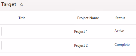 Screenshot of the target list with default column prefix removed in SharePoint.