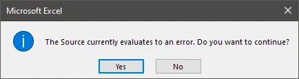 Screenshot of the data validation source evaluation error message in Excel.