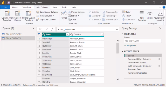 Screenshot of the query to get the underlying source data table in Power Query.