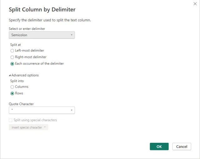 Split Column By Delimiter Configuration