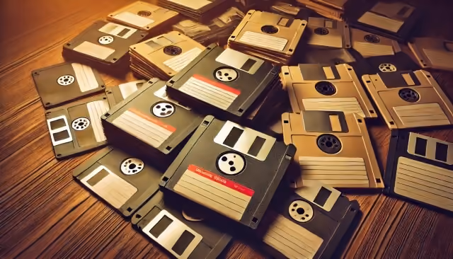 AI-generated image of floppy disks.