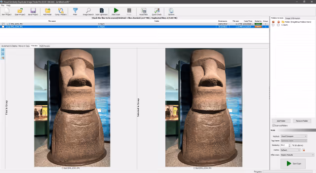 Screenshot of the Visual Similarity Duplicate Image Finder application comparing two images.